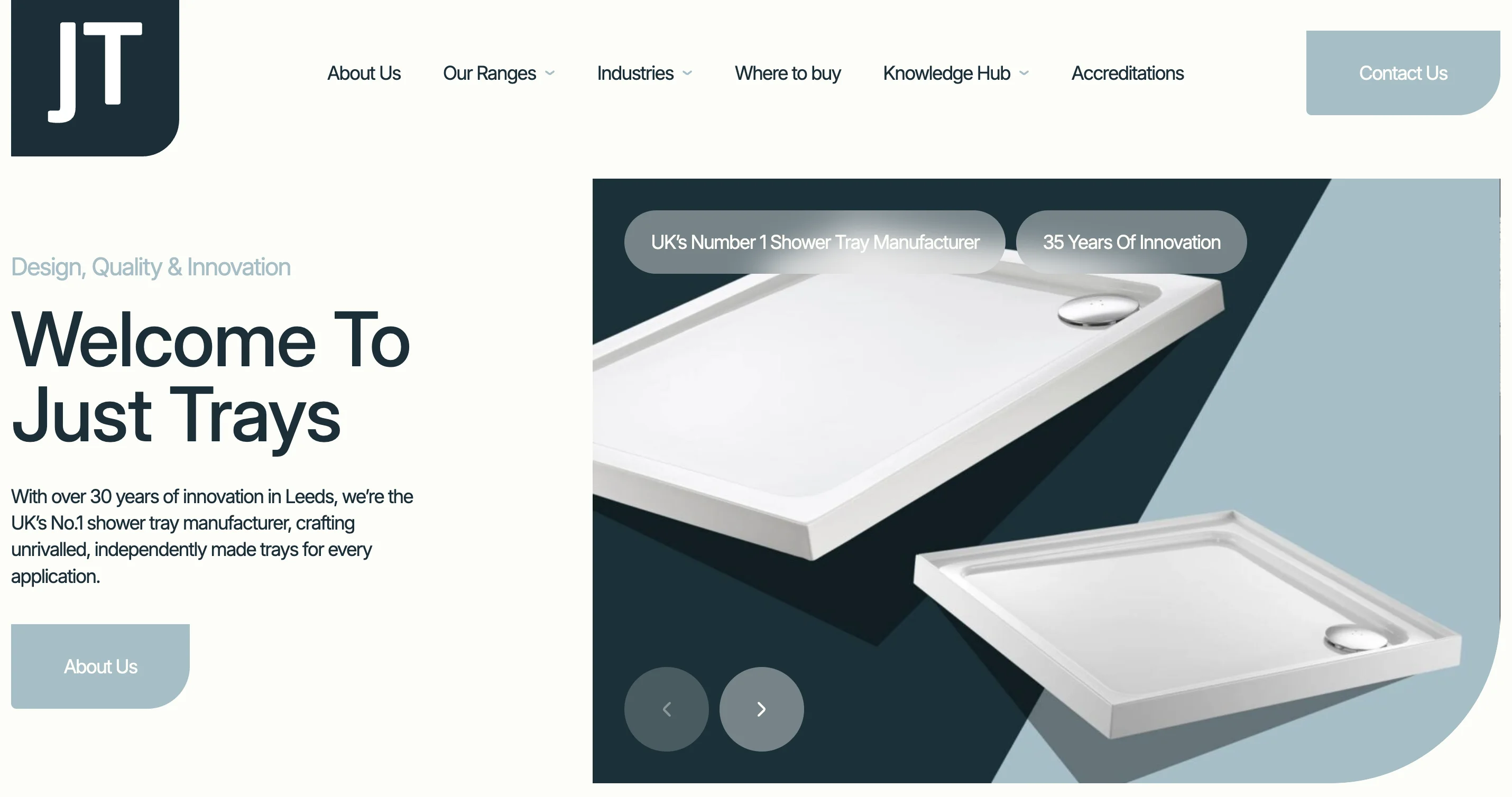 Just Trays website screenshot